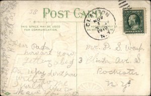 Halloween Pilgrim Family Witch Silhouette c1910 Postcard