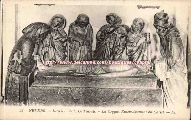 Nevers Old Postcard Interior of the Cathedral Crypt Entombment of Christ