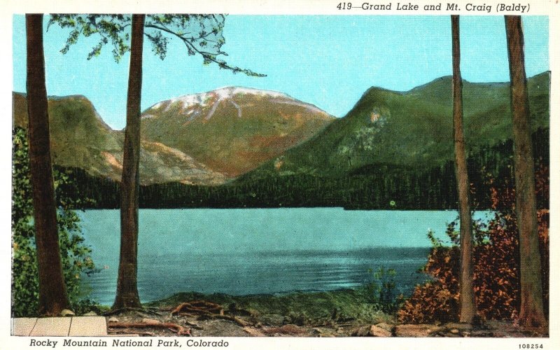 Vintage Postcard Grand Lake & Mount Craig Baldy Rocky Mountain National Park CO