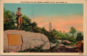 Little round Top and General Warren Statue Gettysburg PA Postcard PC512