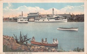 CHRISTIANA RIVER WILMINGTON DELAWARE SHIP POSTCARD (c. 1920s)