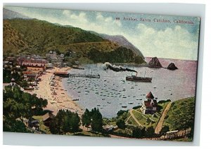 1907-15 Postcard Avalon Santa Catalina Beach Mountains Ship California Un Posted 