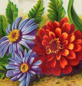 1880s Victorian Bright Be Thy Christmas Trade Card Lovely Flowers F147