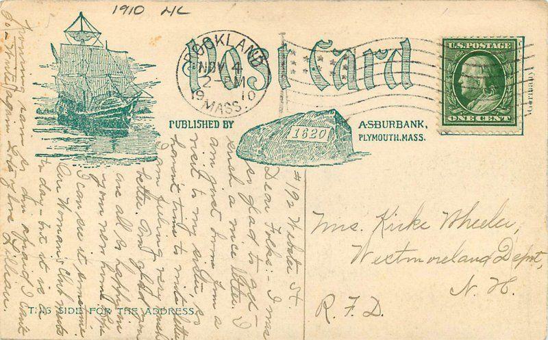 Burbank 1910 Kingston Massachusetts Old Forge hand colored postcard 8355