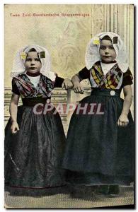 Postcard Old Twee Zuid Bevelandsche Boerenmeisjes Children Folklore