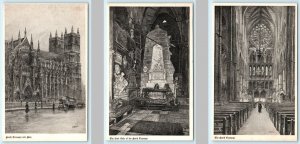 3 Postcards WESTMINSTER ABBEY Tuck ~ Robyn NORTH TRANSEPT Interior/Exterior