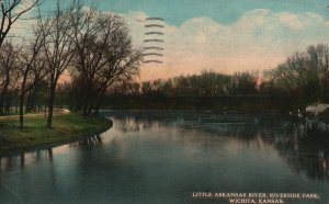 Vintage Postcard 1917 Little Arkansas River Riverside Park Wichita Kansas KS