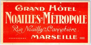 c1930s Marseille, France Luggage Label Grand Hotel Noailles Metropole Glossy C42