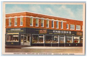c1950's Kneider's China Woolens and Sportswear Shop, Dunnville Canada Postcard