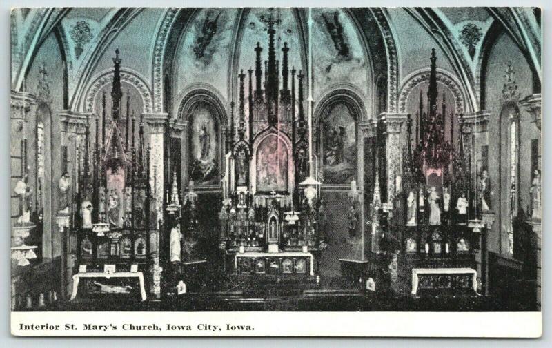 Iowa City Iowa~St Mary's Catholic Church Interior~Vaulted Ceilings~1910 Postcard 