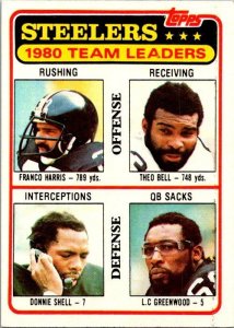 1981 Topps Football Card '81 Steelers Leaders Harris Bell Greenwood Shel...