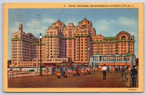 Hotel Traymore And Boardwalk Atlantic City New Jersey Building Posted Postcard