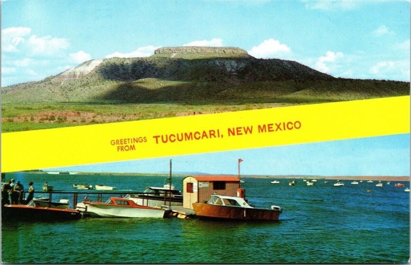 Greetings Tucumcari New Mexico Multi View Docks Mountaints Boats Ocean Postcard 