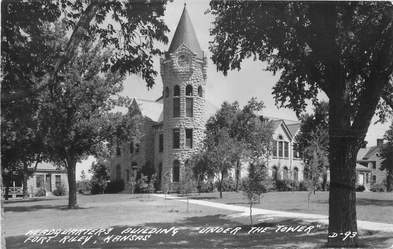 Fort Riley Kansas Headquarters Bldg Under the Tower RPPC Photo Postcard 10656