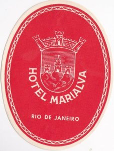 Brasil Rio De Janeiro Hotel Marialva Red Vintage Luggage Label sk1368