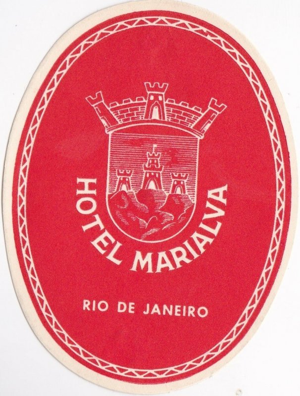 Brasil Rio De Janeiro Hotel Marialva Red Vintage Luggage Label sk1368