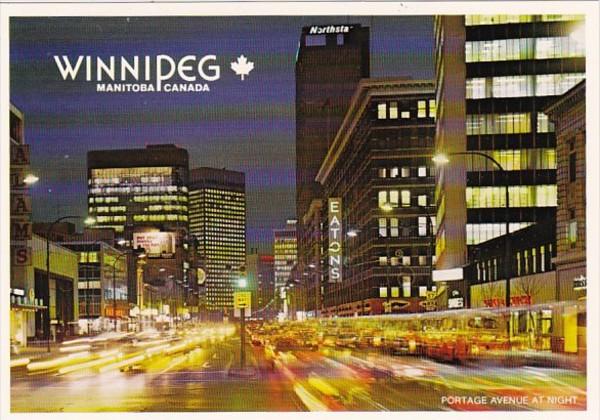Canada Winnipeg Portage Avenue At Night