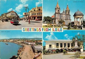 Iloilo, Philippines  GREETINGS Street Scene~Port~Church  4X6 Oversize Postcard