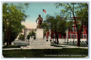 c1910's View Of Oglethorpe Monument Statue Savannah Georgia GA Antique Postcard