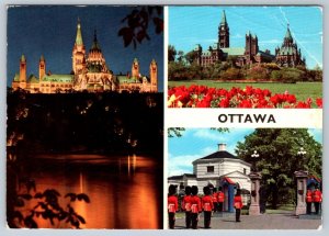 Parliament Hill, Tulips, Rideau Hall Guards, Ottawa Ontario Multiview Postcard