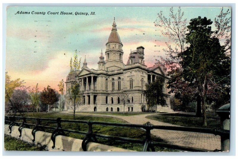 1913 Adams County Court House Exterior Building Quincy Illinois Vintage Postcard