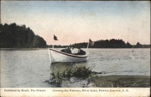 Newton Junction NH Silver Lake Crossing Narrows Boat c1910 Postcard