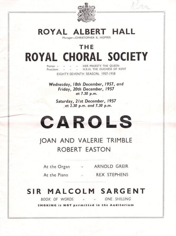 Joan & Valerie Trimble Royal Albert Hall Classical Concert 1975 Programme