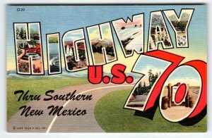 Highway US 70 New Mexico Large Letter Postcard Linen Curt Teich NM Greetings