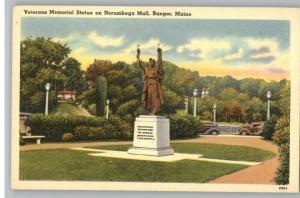 Linen Postcard~Veterans Memorial..Mall~Bangor,Maine/ME