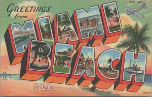 Large Letters Postcard Greetings From Miami Beach FL