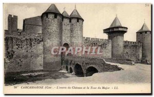 Old Postcard Carcassonne L & # 39entree the Castle and the Tower of Major