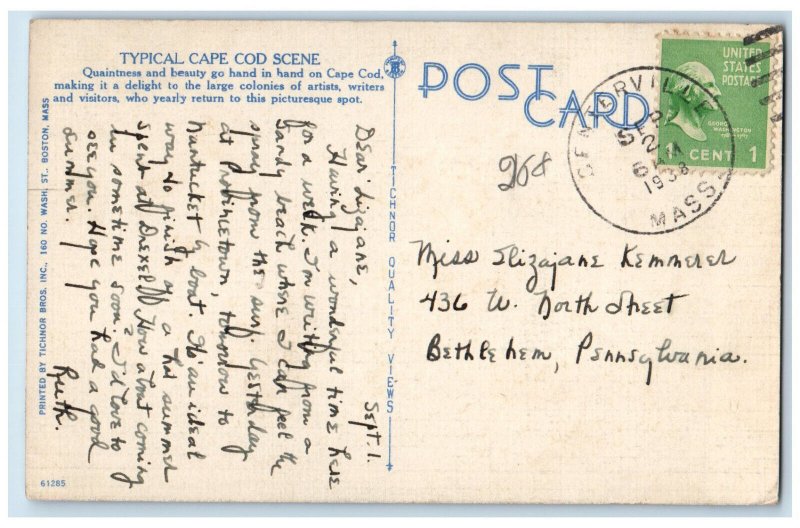 1938 Typical Cape Cod Scene Massachusetts MA, Boat Shore View Vintage Postcard 