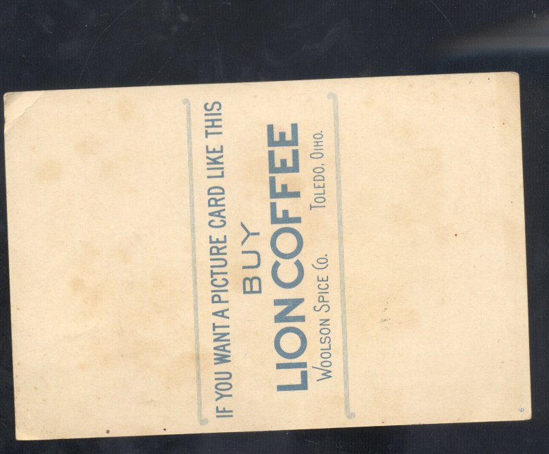 TOLEDO OHIO WOOLSON SPICE COMPANY LION COFFEE CUTE GIRL ADVERTISING TRADE CARD