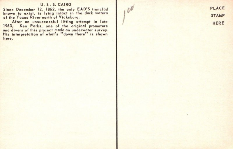 Postcard USS Cairo Ken Parks Drawing Yazoo River
