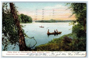 1907 Cedar River Chautauqua Park Canoe Boat Exterior View Waterloo Iowa Postcard