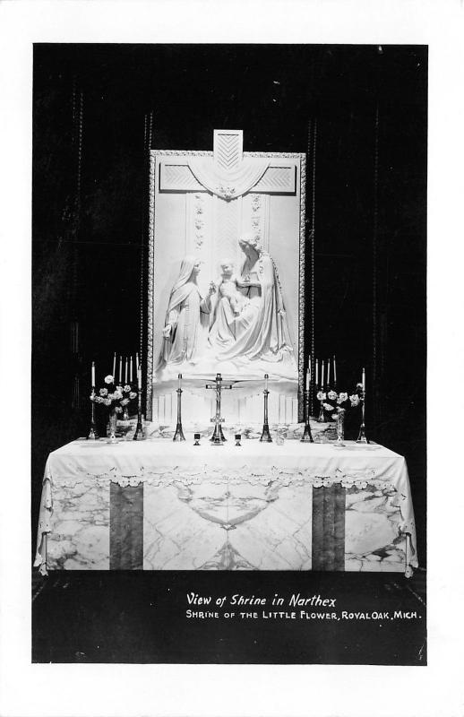 Royal Oak Michigan~Shrine of Little Flower in Little Narthex~Crucifix~1930s RPPC