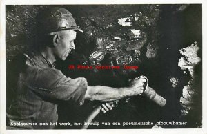 Netherlands, RPPC, Miner in Coal Mine with Air Hammer Drilling