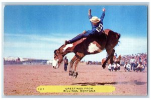 Billings Montana MT Postcard Greetings Cowboy Horse Riding c1953 Vintage Antique