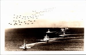 RPPC Real Photo Postcard US Navy Planes Protecting Surface Fleet WWII 1944 S118