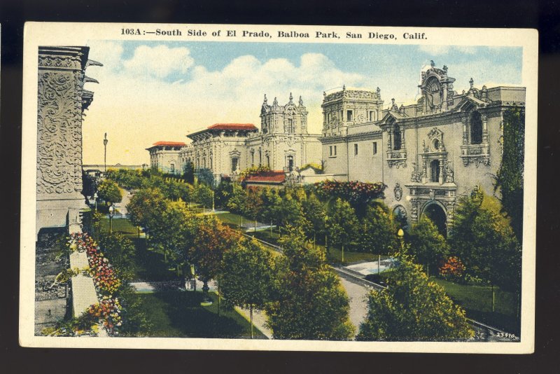 San Diego, California/CA Postcard, South Side Of El Prado, Balboa Park