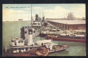 GALVESTON TEXAS TUGBOAT SHIP WHARF SCENE HARBOR VINTAGE POSTCARD