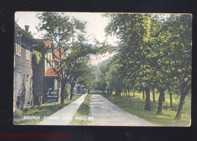 MILL HALL PENNSYLVANIA DOWNTOWN CHURCH STREET VINTAGE POSTCARD PA.