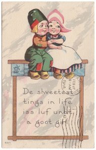 Dutch Embrace, De Shveetest Tings In Life..., Antique 1913 S Bergman Postcard