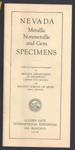 1939 NEVADA METALLIC, NON METALLIC & GEM SPECIMENS BROCHURE EXCELLENT CONDITION