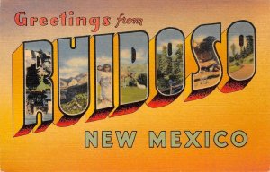 RUIDOSO New Mexico Large Letter Linen Greetings c1940s Vintage Postcard