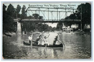 c1910 Rounding Stake Blue River Canoe Boat Kansas City Missouri Vintage Postcard