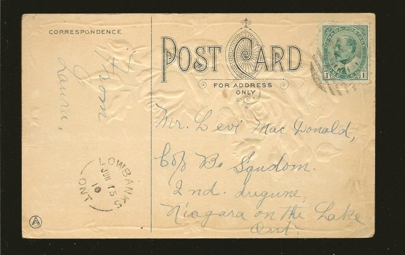 Postmarked 1910 Lowbanks Ont. To My Sweetheart Embossed Color Postcard