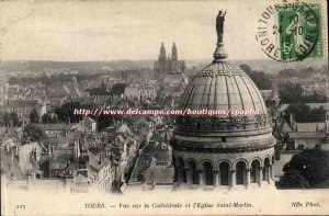 Tours - View of the Cathedral and L & # 39Eglise Saint Martin - Old Postcard