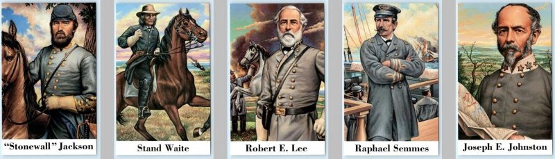 5 Postcards CIVIL WAR 1994 Stonewall Jackson~Robert E Lee~Semmes-Waite~Johnston