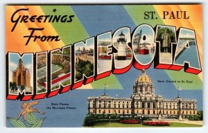 Greetings From St Paul Minnesota Large Letter Postcard Linen Unused Tichnor Bros